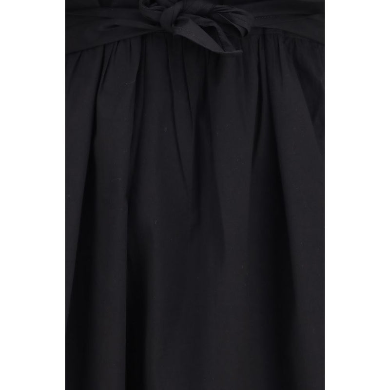 Ganni Black Cotton Midi Dress with Bows and Puff Shoulders