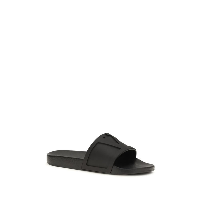 Valentino Garavani Black Rubber Coolside Slider Sandals