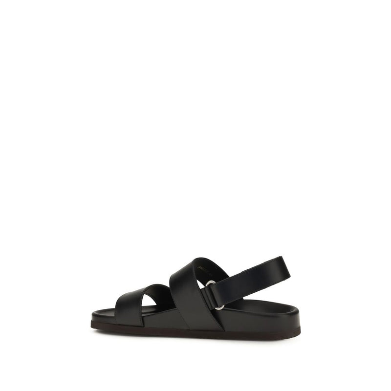 Valentino Garavani Black Calf Leather Bos Taurus Flat Sandals