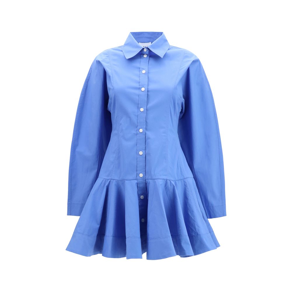 Ganni Blue Cotton Casual Dress with Balloon Skirt