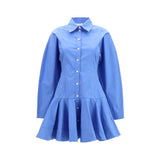 Ganni Blue Cotton Casual Dress with Balloon Skirt