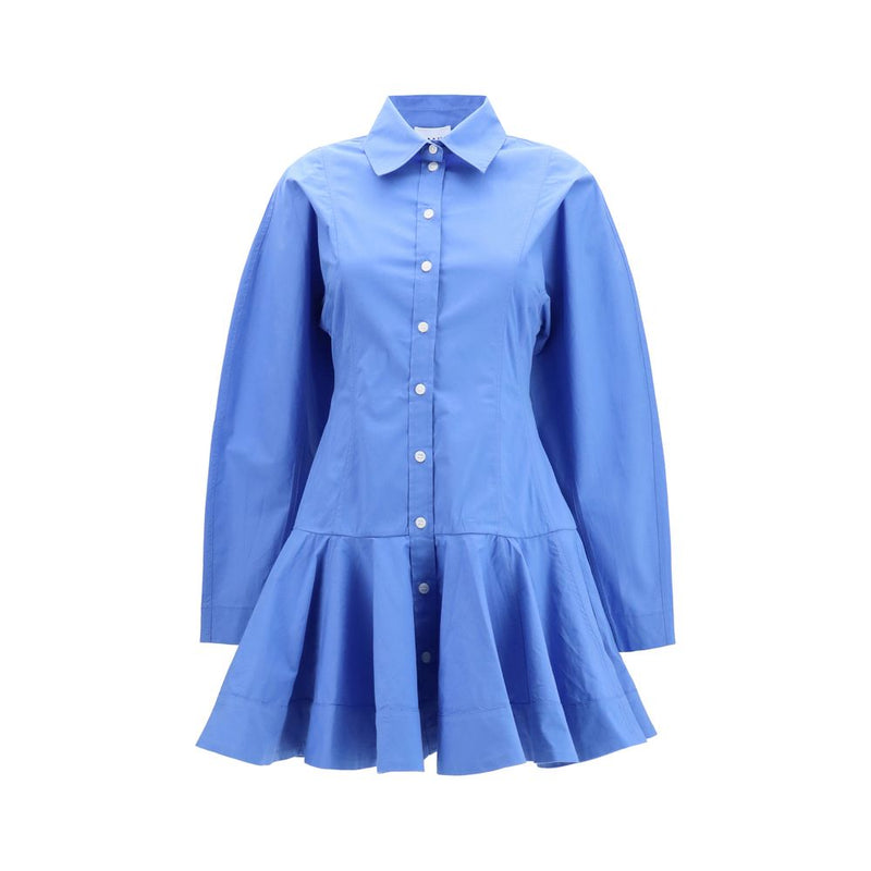 Ganni Blue Cotton Casual Dress with Balloon Skirt