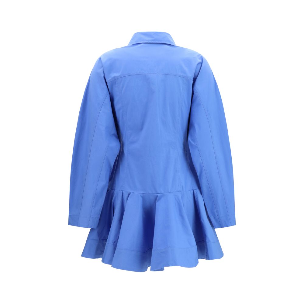 Ganni Blue Cotton Casual Dress with Balloon Skirt