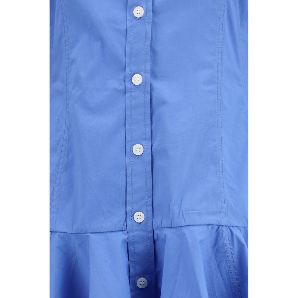Ganni Blue Cotton Casual Dress with Balloon Skirt