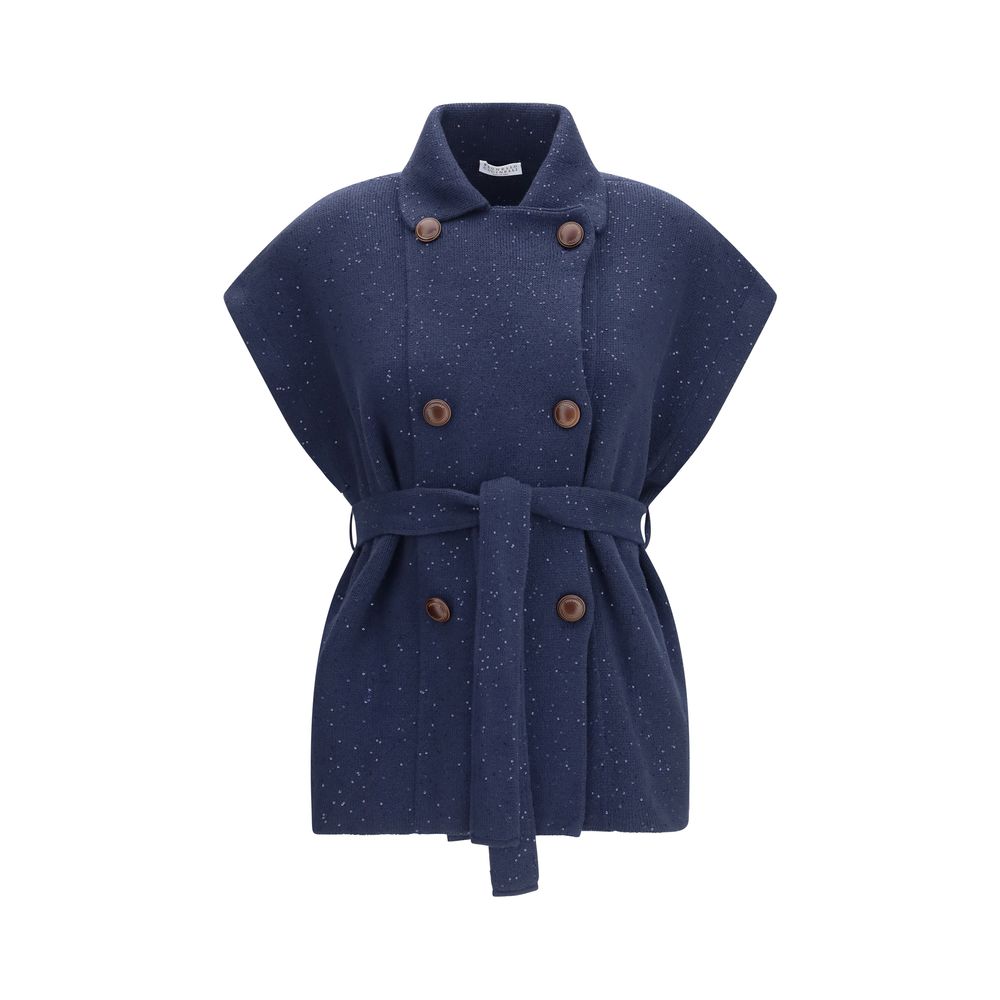 Brunello Cucinelli Blue Cotton Coat - Elegant Sleeveless Design