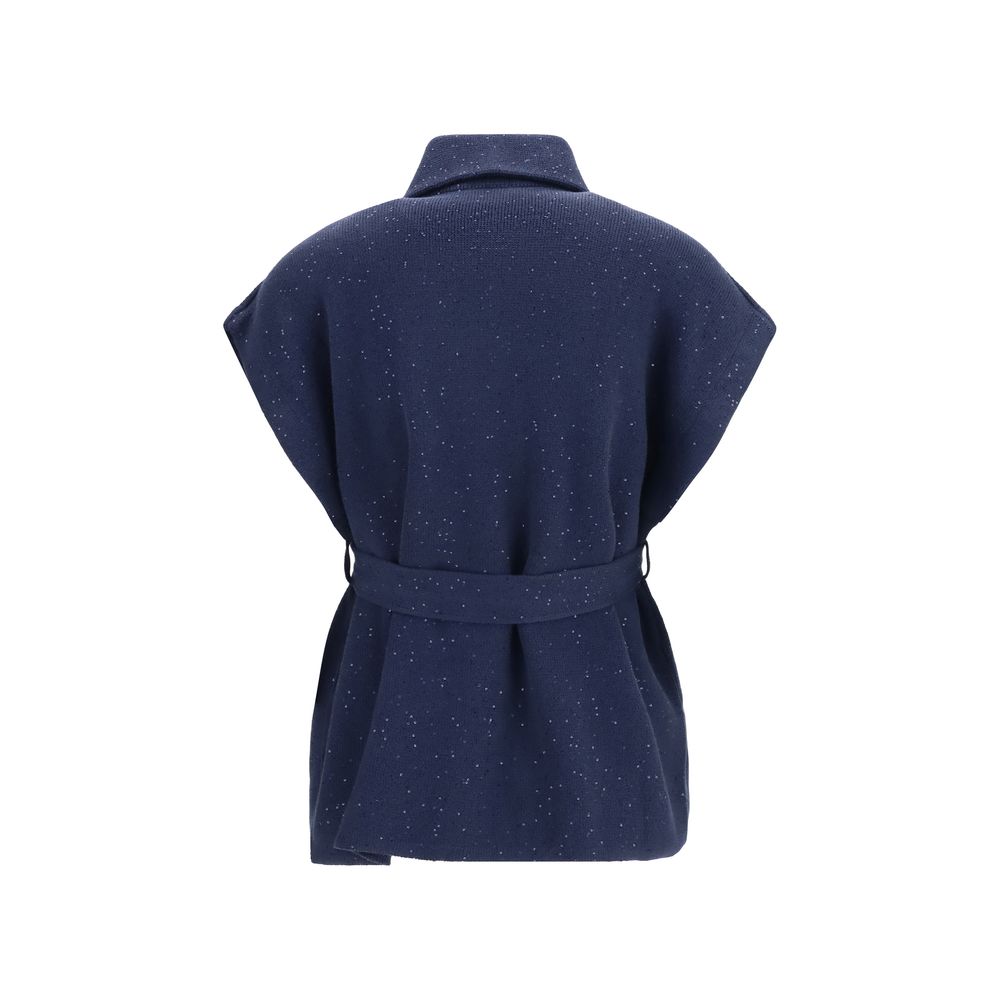 Brunello Cucinelli Blue Cotton Coat - Elegant Sleeveless Design