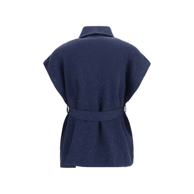 Brunello Cucinelli Blue Cotton Coat - Elegant Sleeveless Design