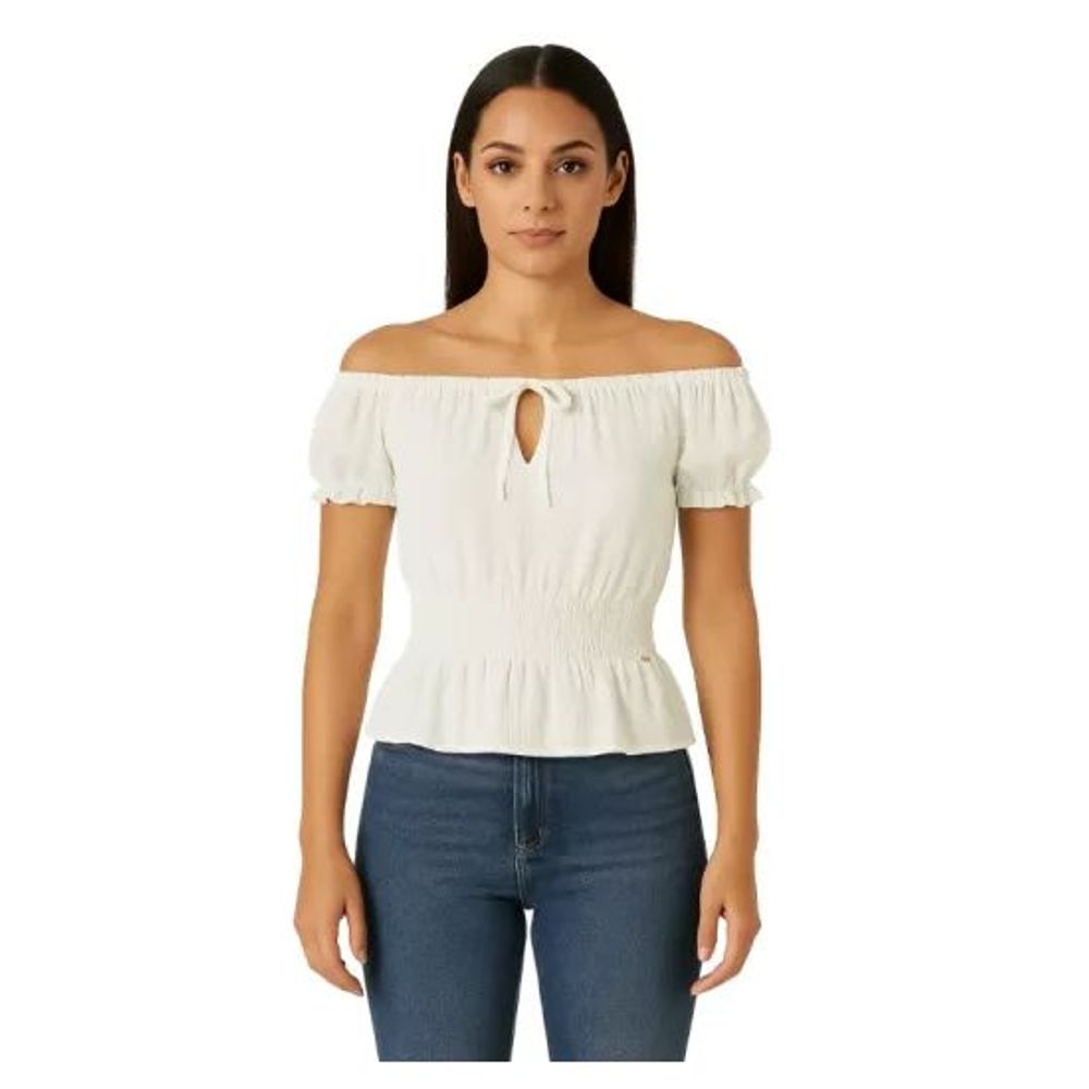 Guess White Polyester Blouse - Chic Women's Fashion