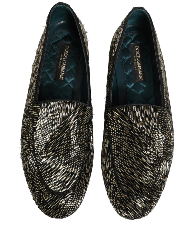 Dolce & Gabbana Black Silver Embellished Dress Loafers