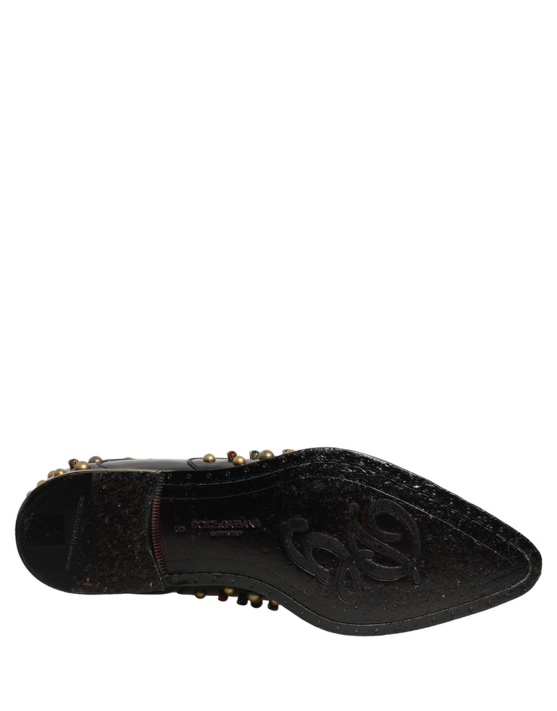 Dolce & Gabbana Black Leather Derby Dress Shoes with Studs