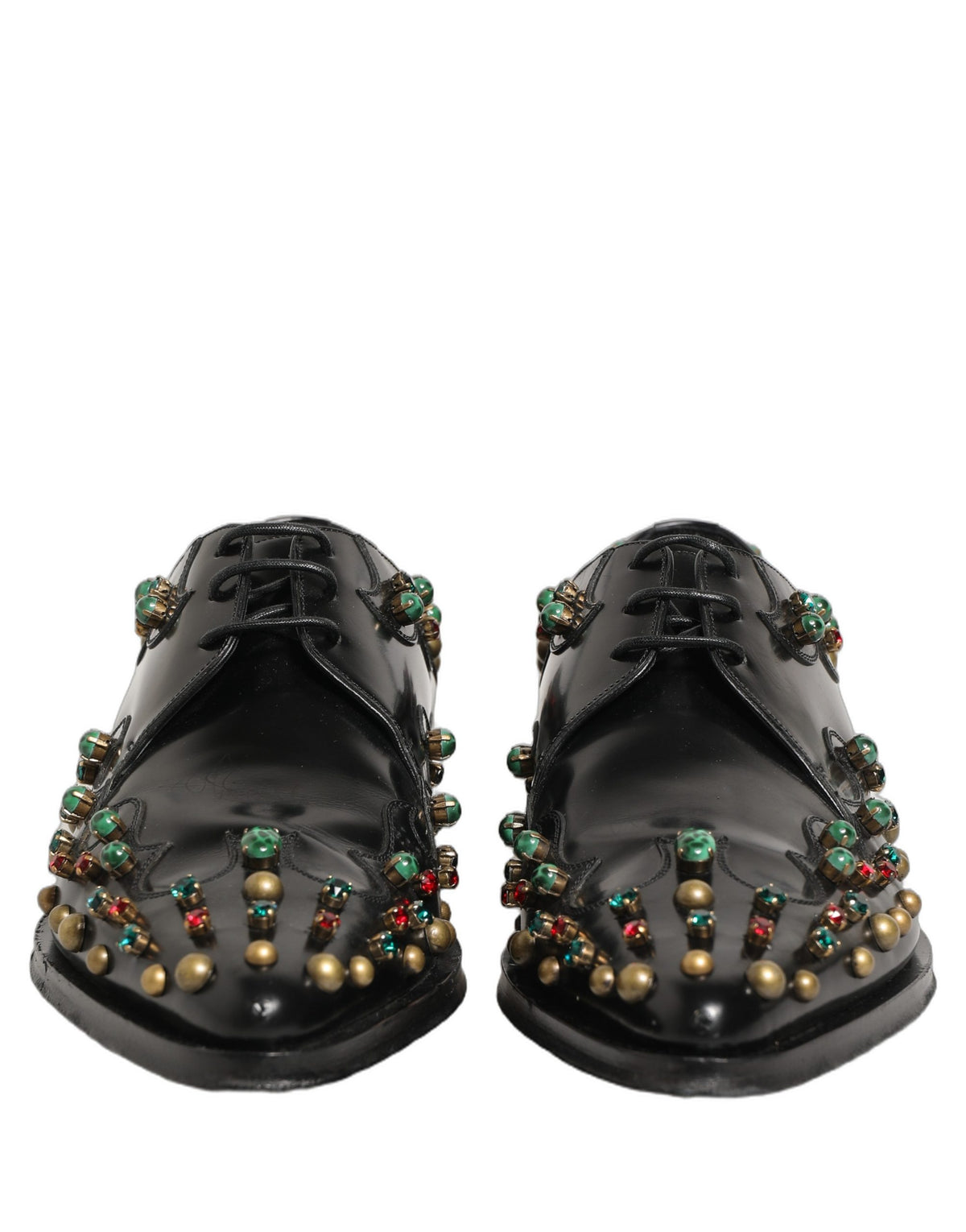 Dolce & Gabbana Black Leather Derby Dress Shoes with Studs