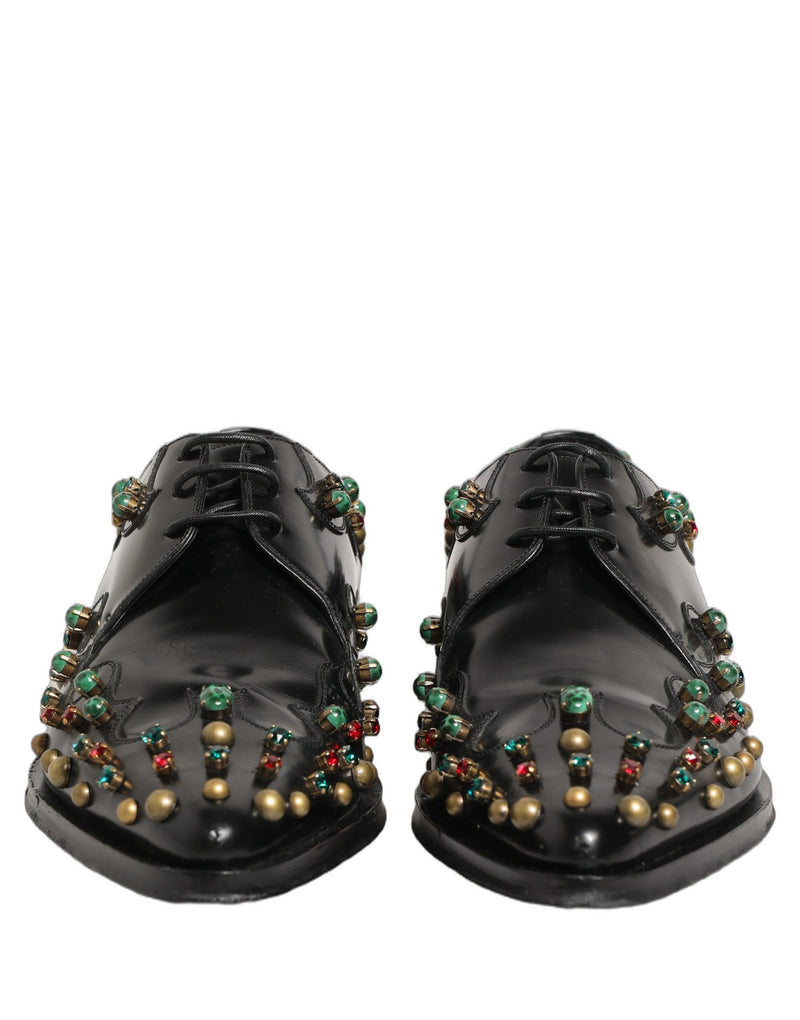Dolce & Gabbana Black Leather Derby Dress Shoes with Studs