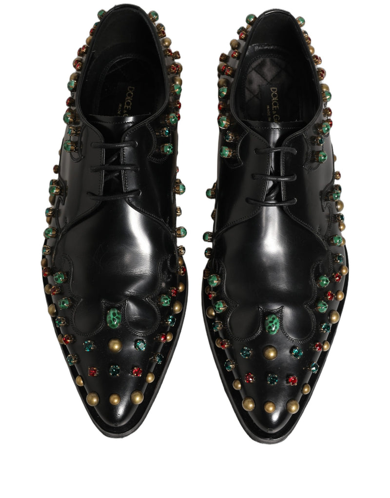 Dolce & Gabbana Black Leather Derby Dress Shoes with Studs