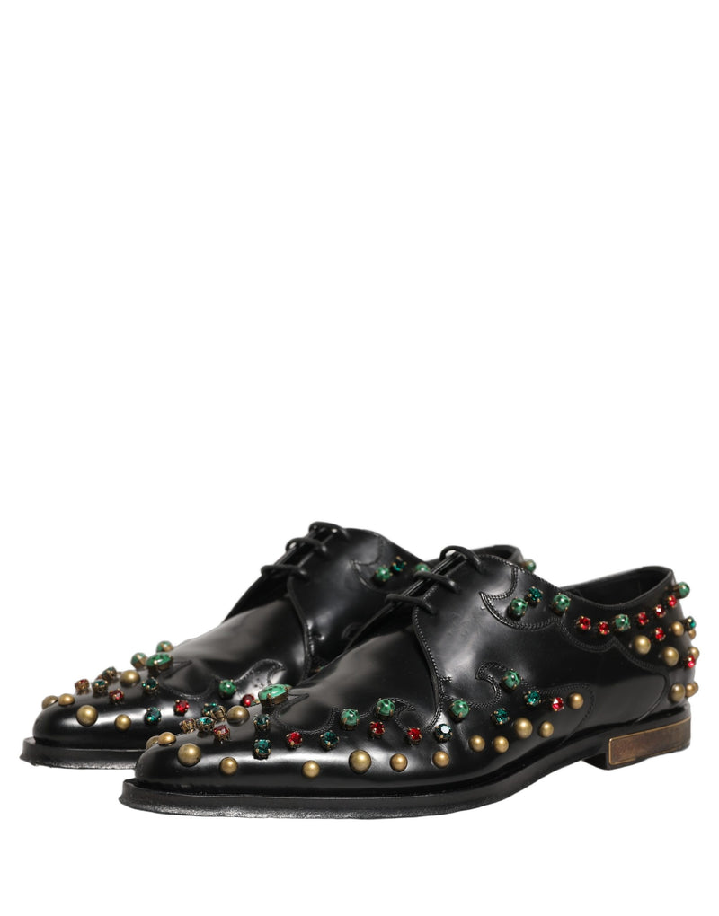 Dolce & Gabbana Black Leather Derby Dress Shoes with Studs