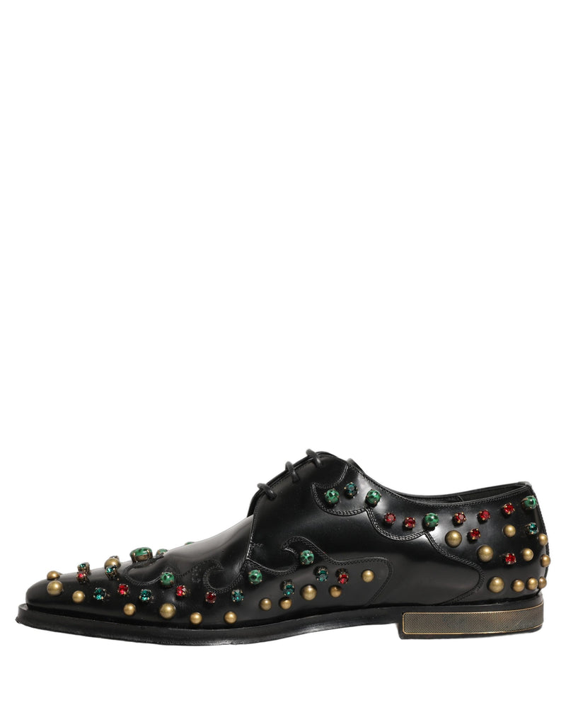 Dolce & Gabbana Black Leather Derby Dress Shoes with Studs