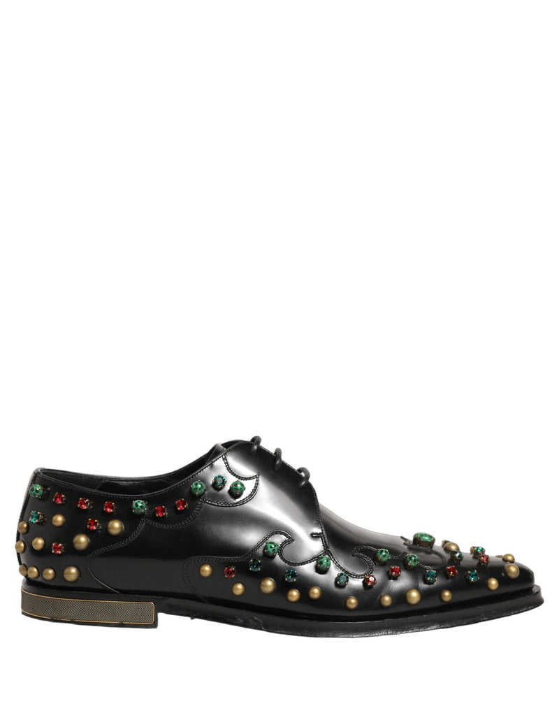 Dolce & Gabbana Black Leather Derby Dress Shoes with Studs