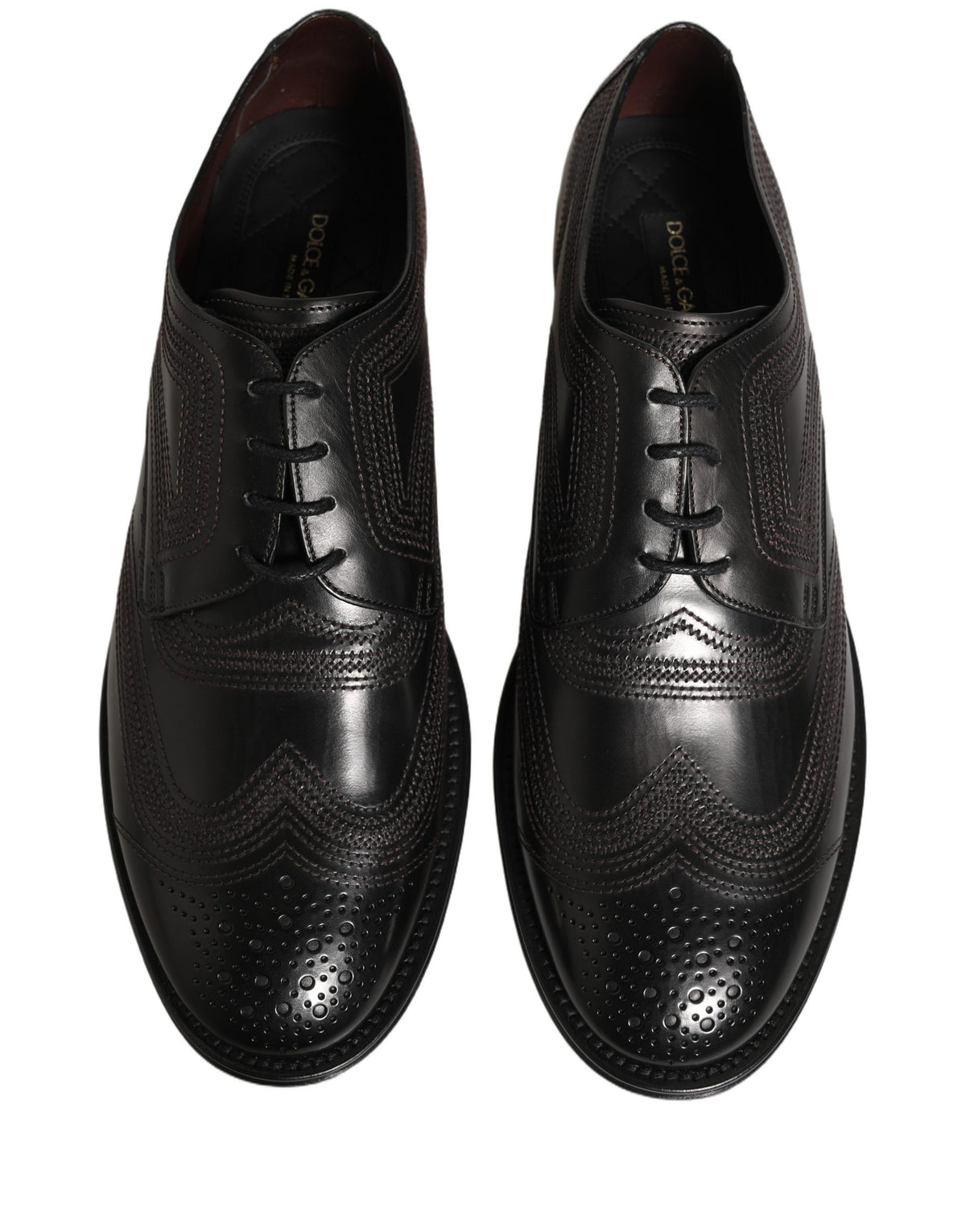 Chaussures de ville Richelieu en cuir brodé noir Dolce & Gabbana