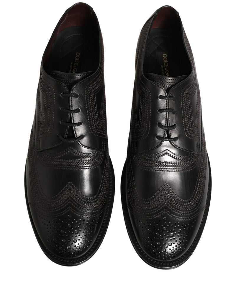 Dolce & Gabbana Black Embroidered Leather Derby Dress Shoes