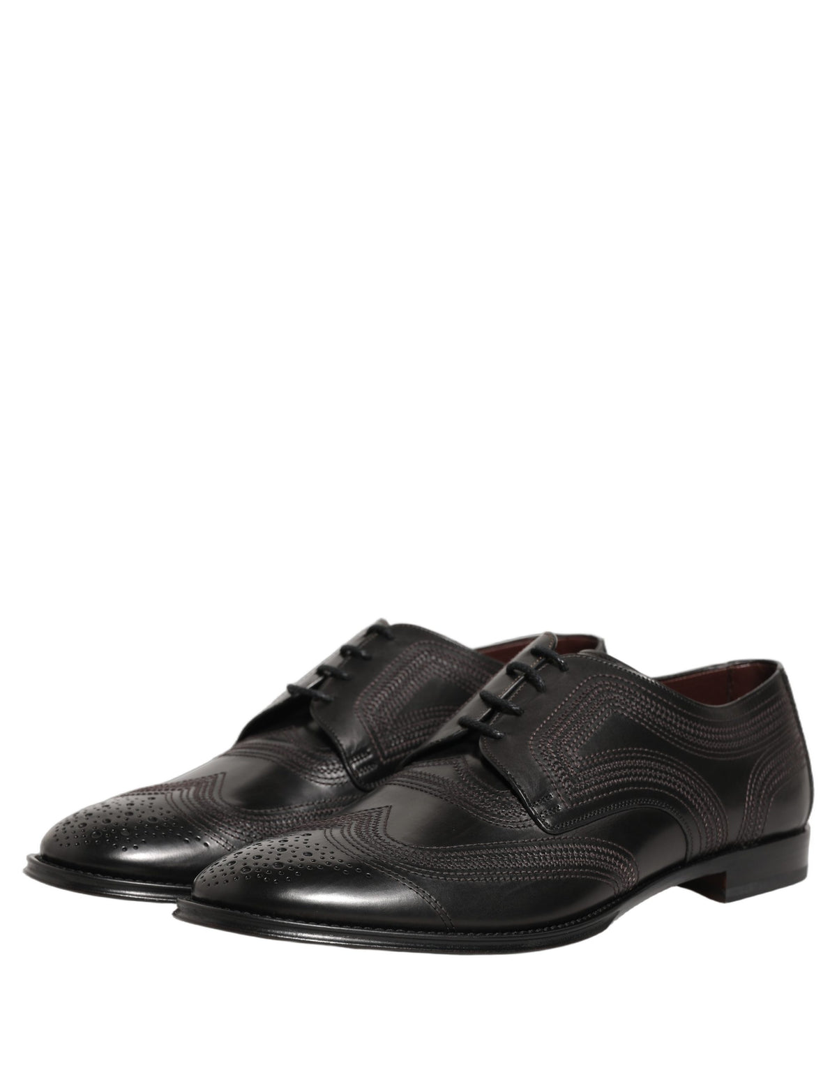 Chaussures de ville Richelieu en cuir brodé noir Dolce & Gabbana