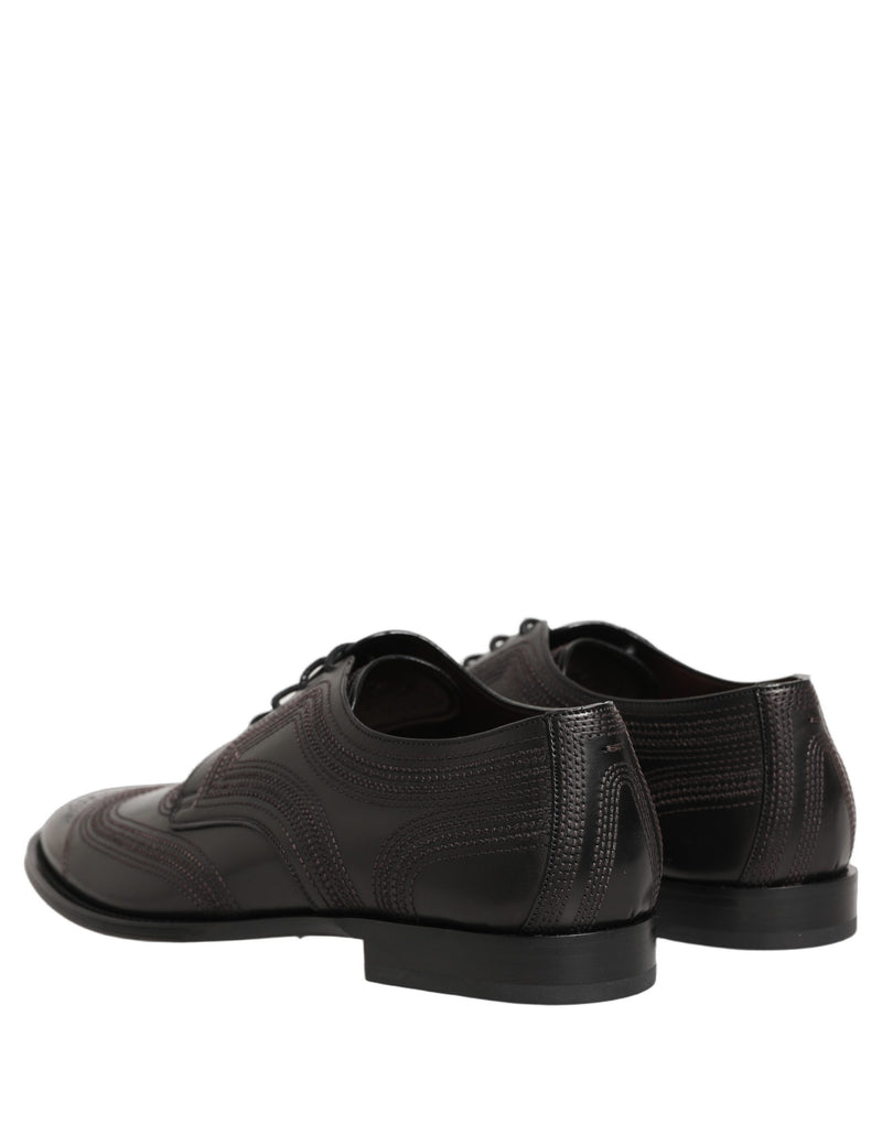 Dolce & Gabbana Black Embroidered Leather Derby Dress Shoes