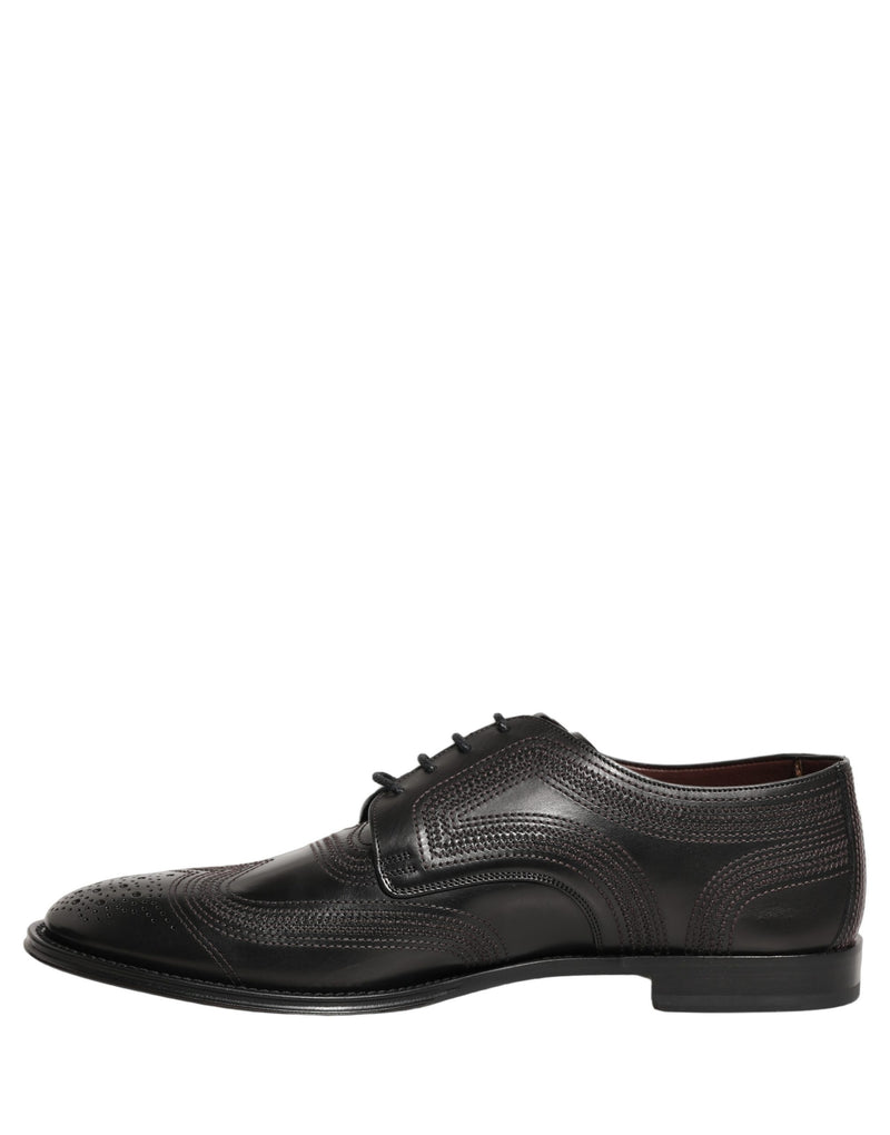Dolce & Gabbana Black Embroidered Leather Derby Dress Shoes