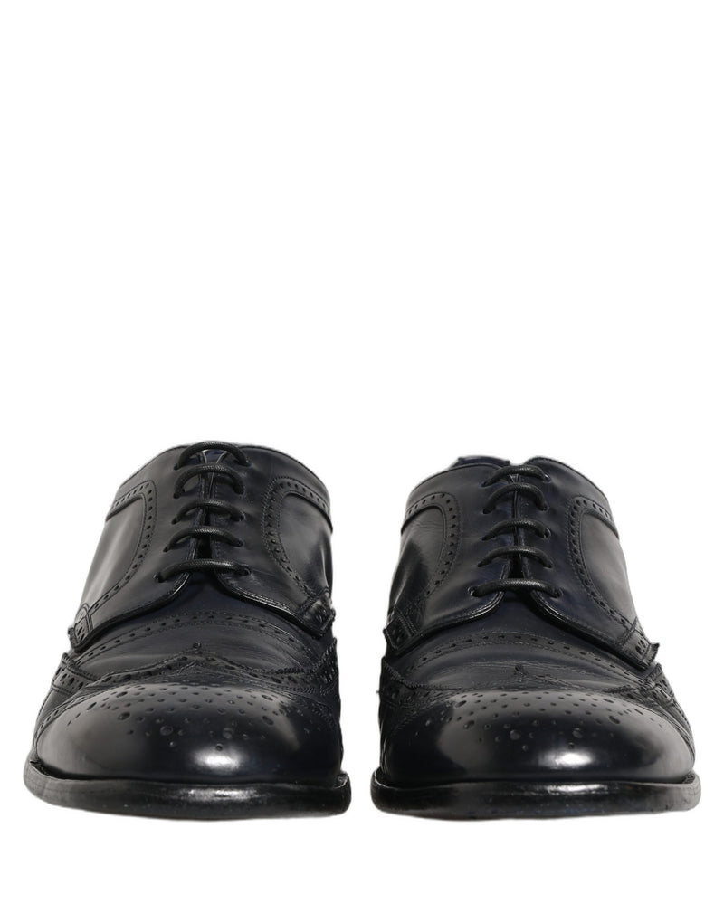 Dolce & Gabbana Black Leather Derby Wingtip Formal Shoes