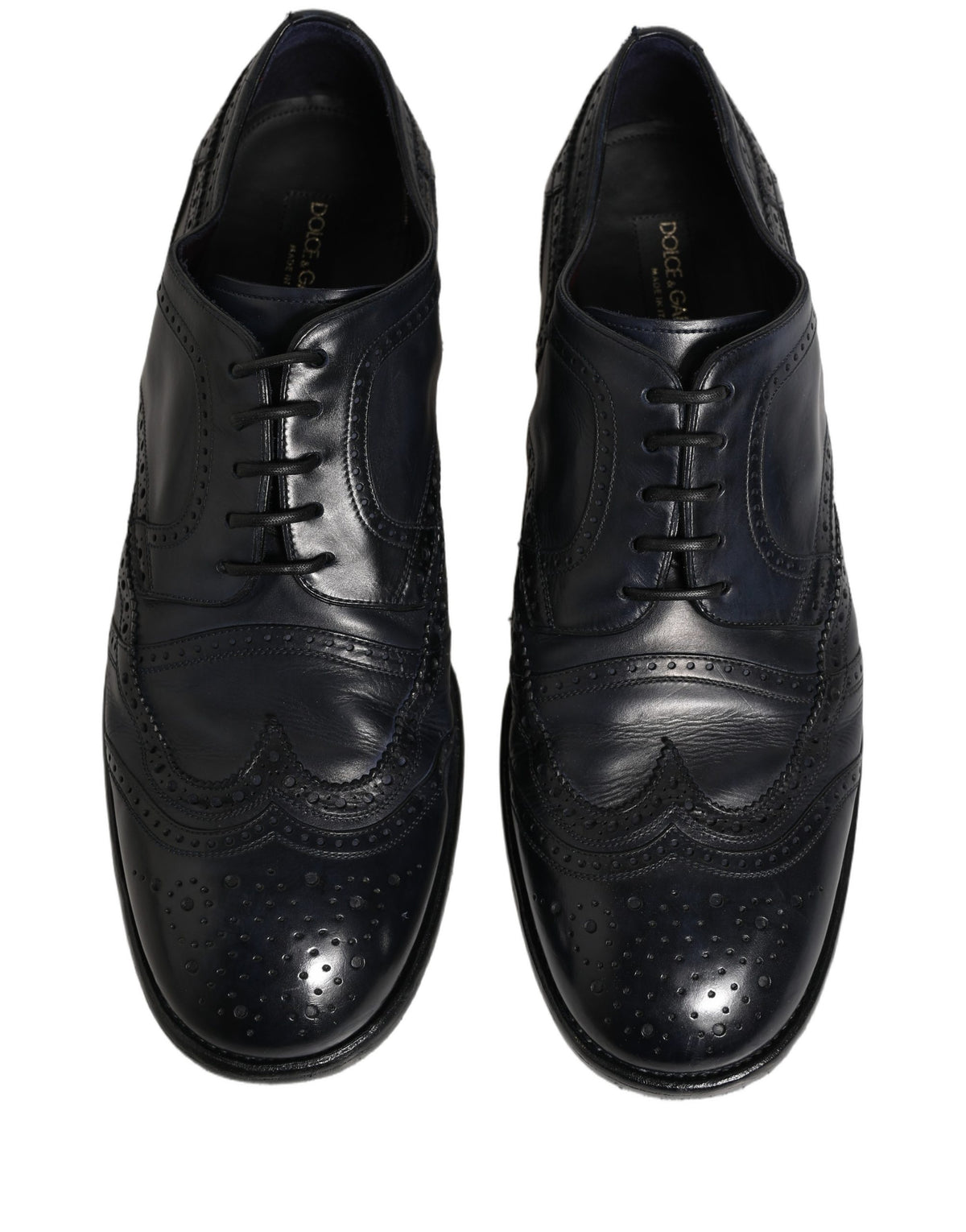 Dolce & Gabbana Black Leather Derby Wingtip Formal Shoes