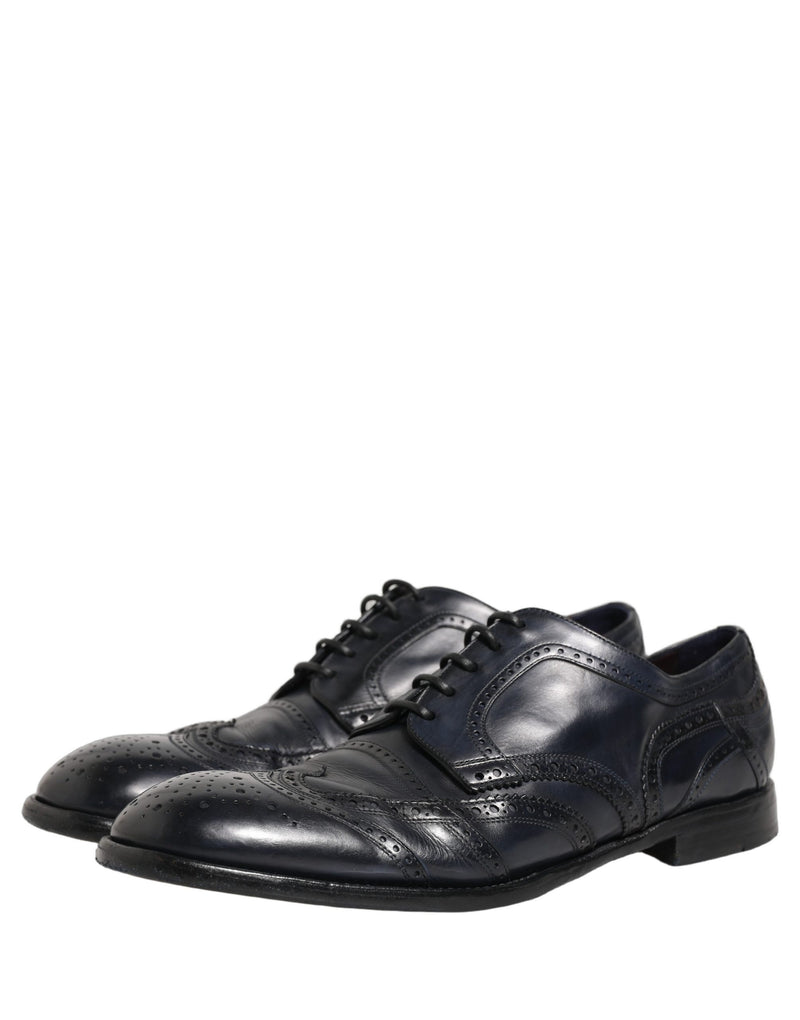 Dolce & Gabbana Black Leather Derby Wingtip Formal Shoes