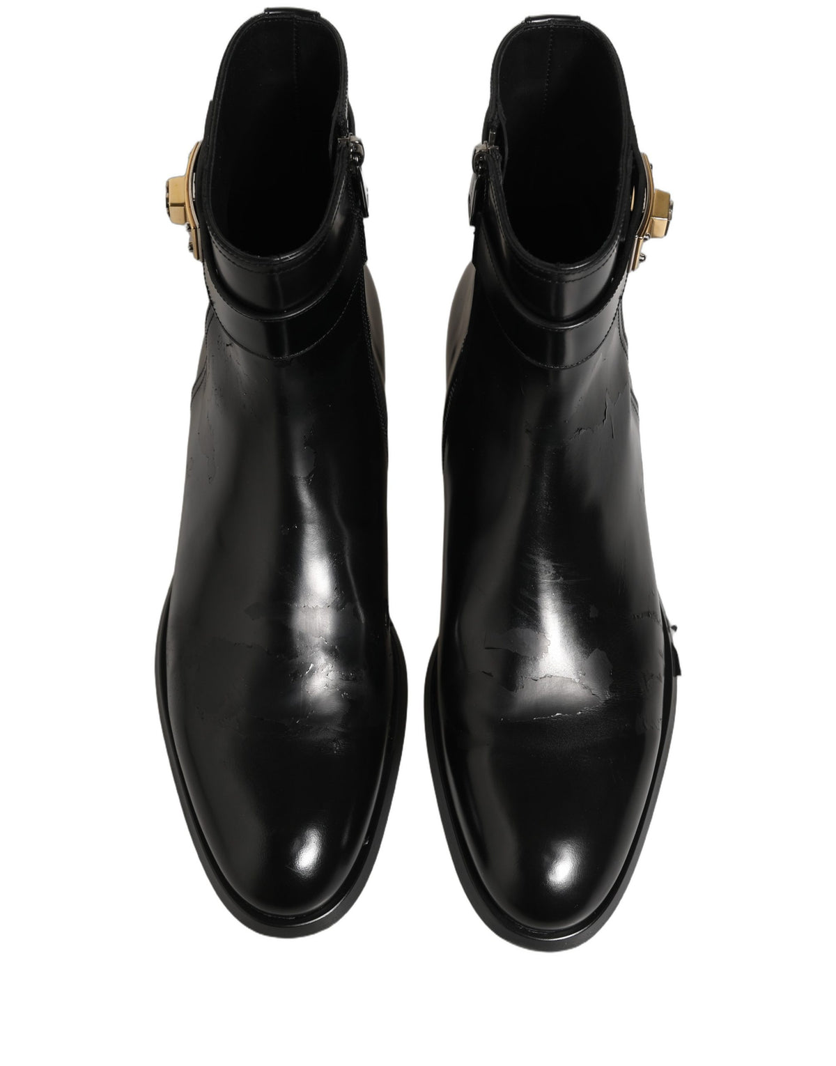Dolce & Gabbana Black Leather Logo Buckle Mid Calf Boots