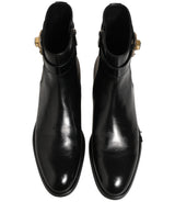 Dolce & Gabbana Black Leather Logo Buckle Mid Calf Boots