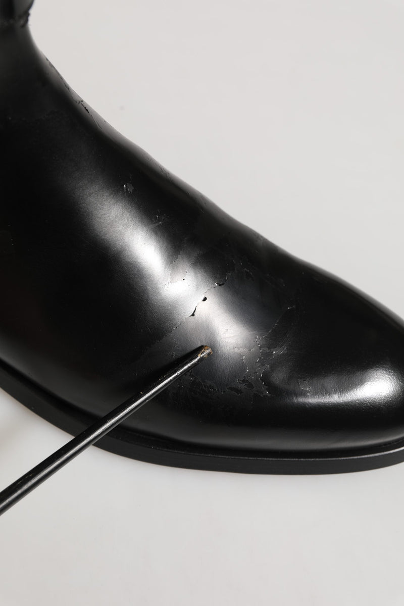 Dolce & Gabbana Black Leather Logo Buckle Mid Calf Boots