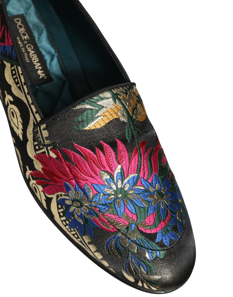 Dolce & Gabbana Black Jacquard Floral Loafers for Men