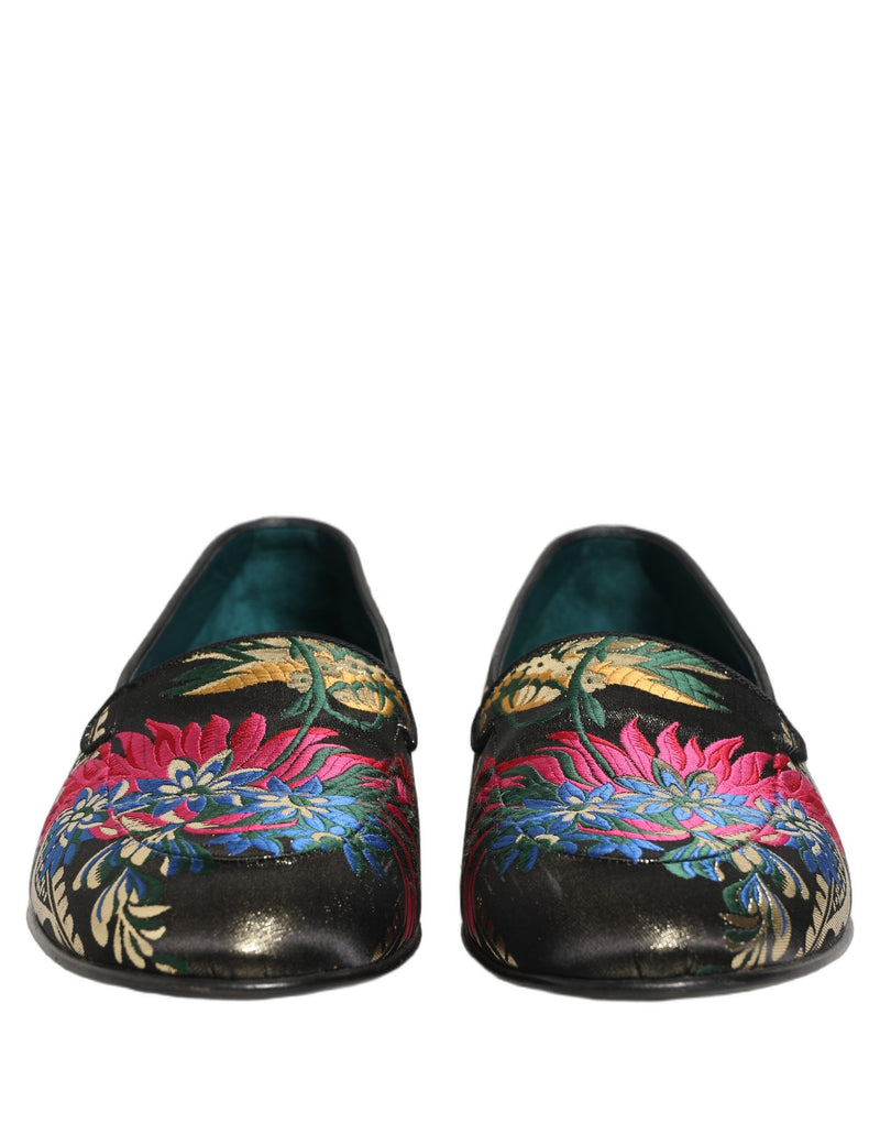 Dolce & Gabbana Black Jacquard Floral Loafers for Men