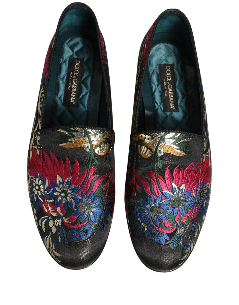 Dolce & Gabbana Black Jacquard Floral Loafers for Men