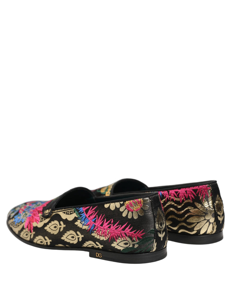 Dolce & Gabbana Black Jacquard Floral Loafers for Men