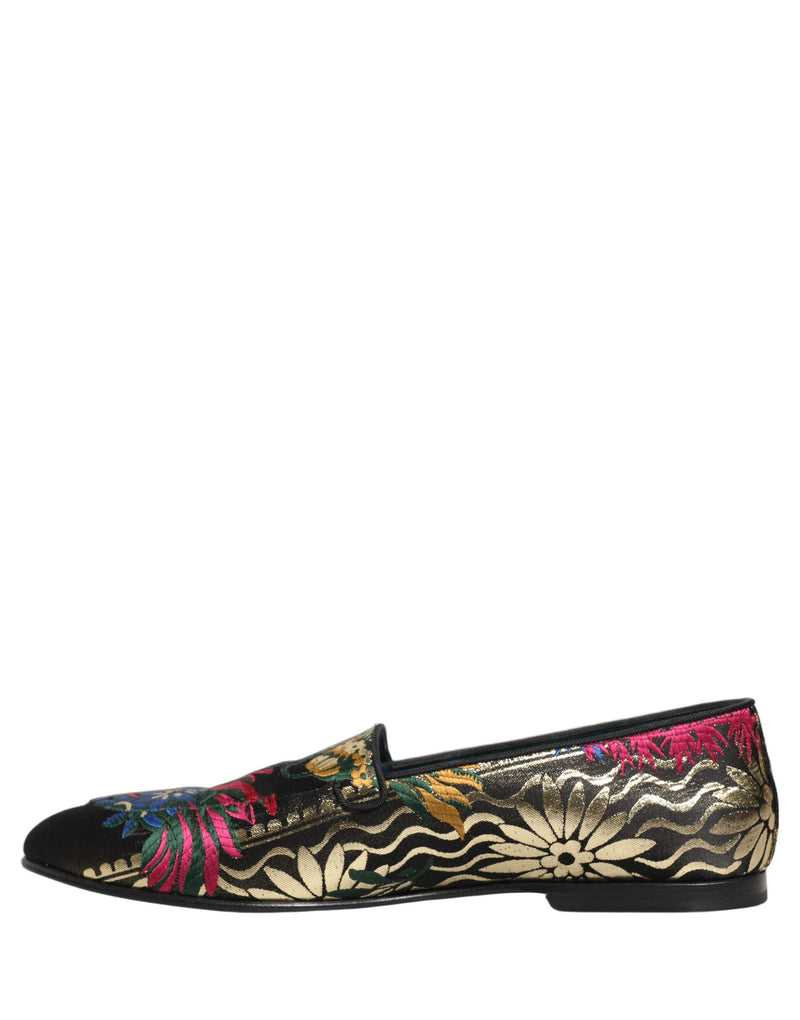 Dolce & Gabbana Black Jacquard Floral Loafers for Men