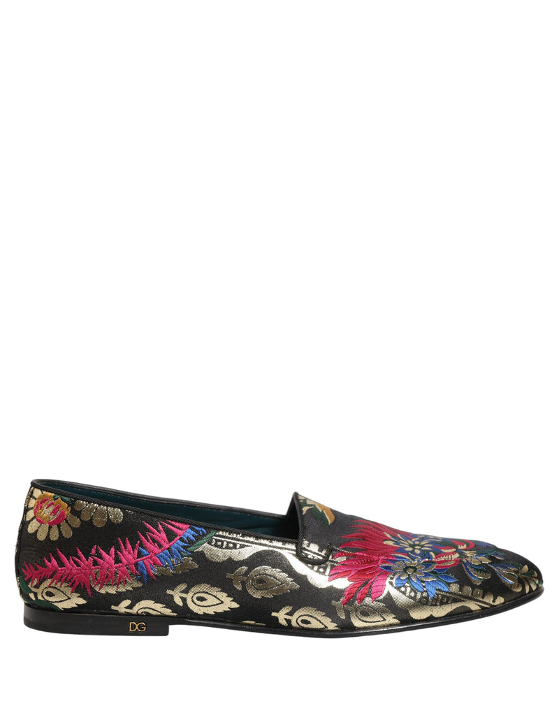 Dolce & Gabbana Black Jacquard Floral Loafers for Men