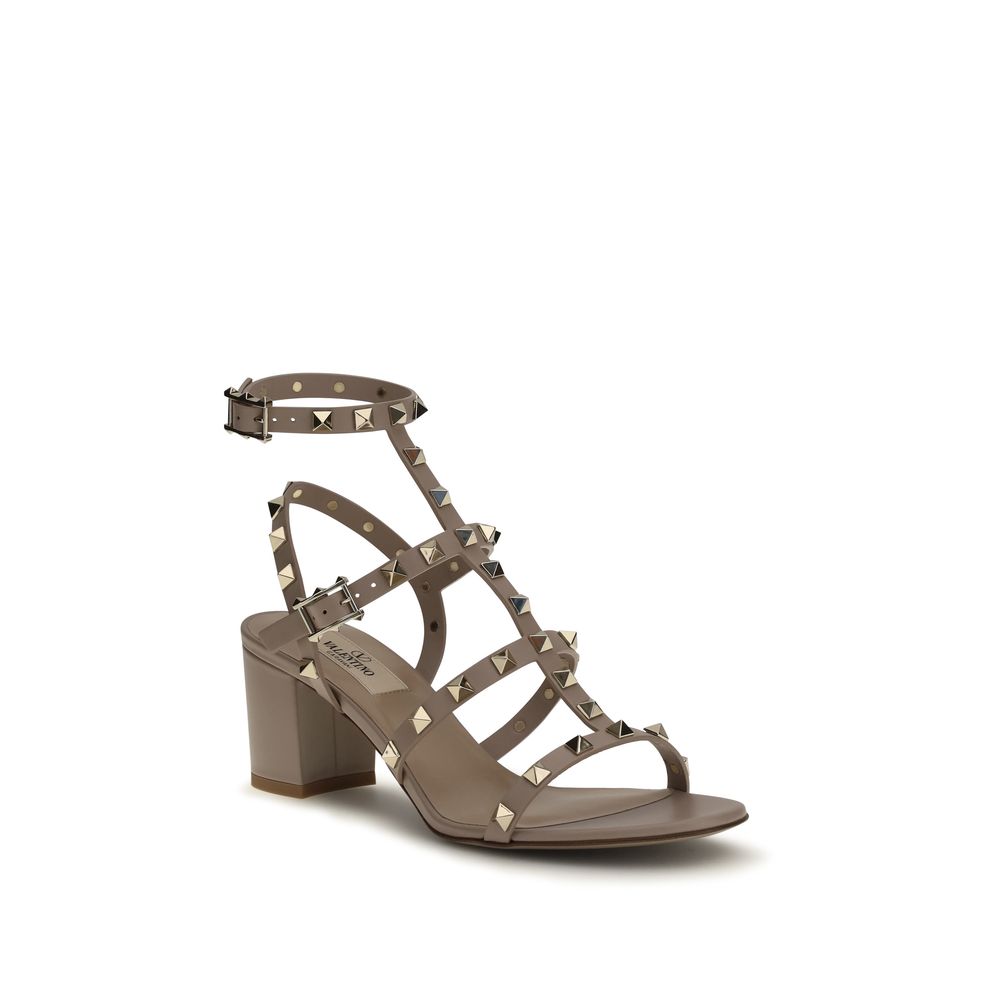 Valentino Garavani Beige Calf Leather Rockstud Strap-On Sandals