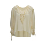Chloé Beige Silk Blouse with Ruffled V-Neck