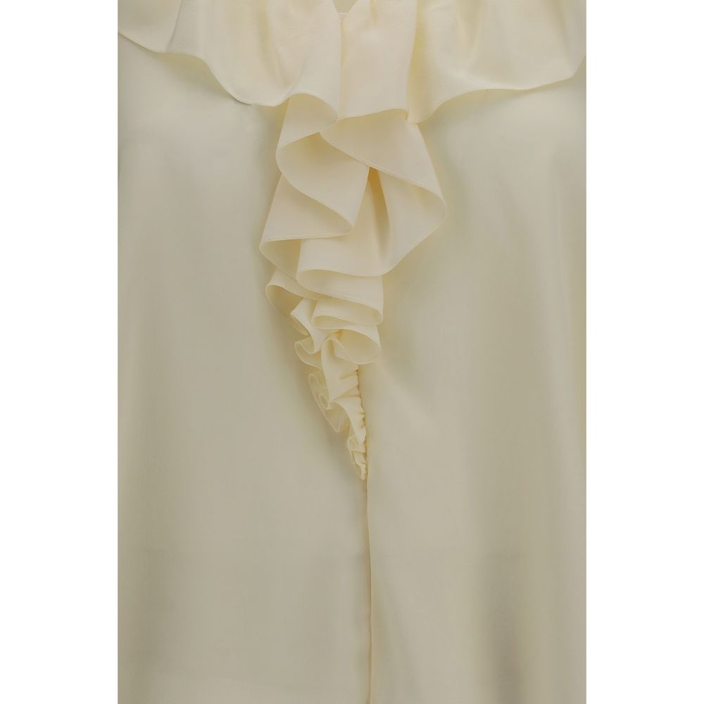 Chloé Beige Silk Blouse with Ruffled V-Neck