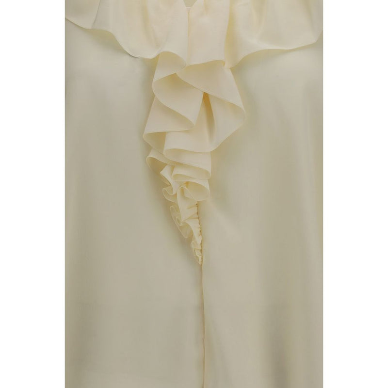 Chloé Beige Silk Blouse with Ruffled V-Neck