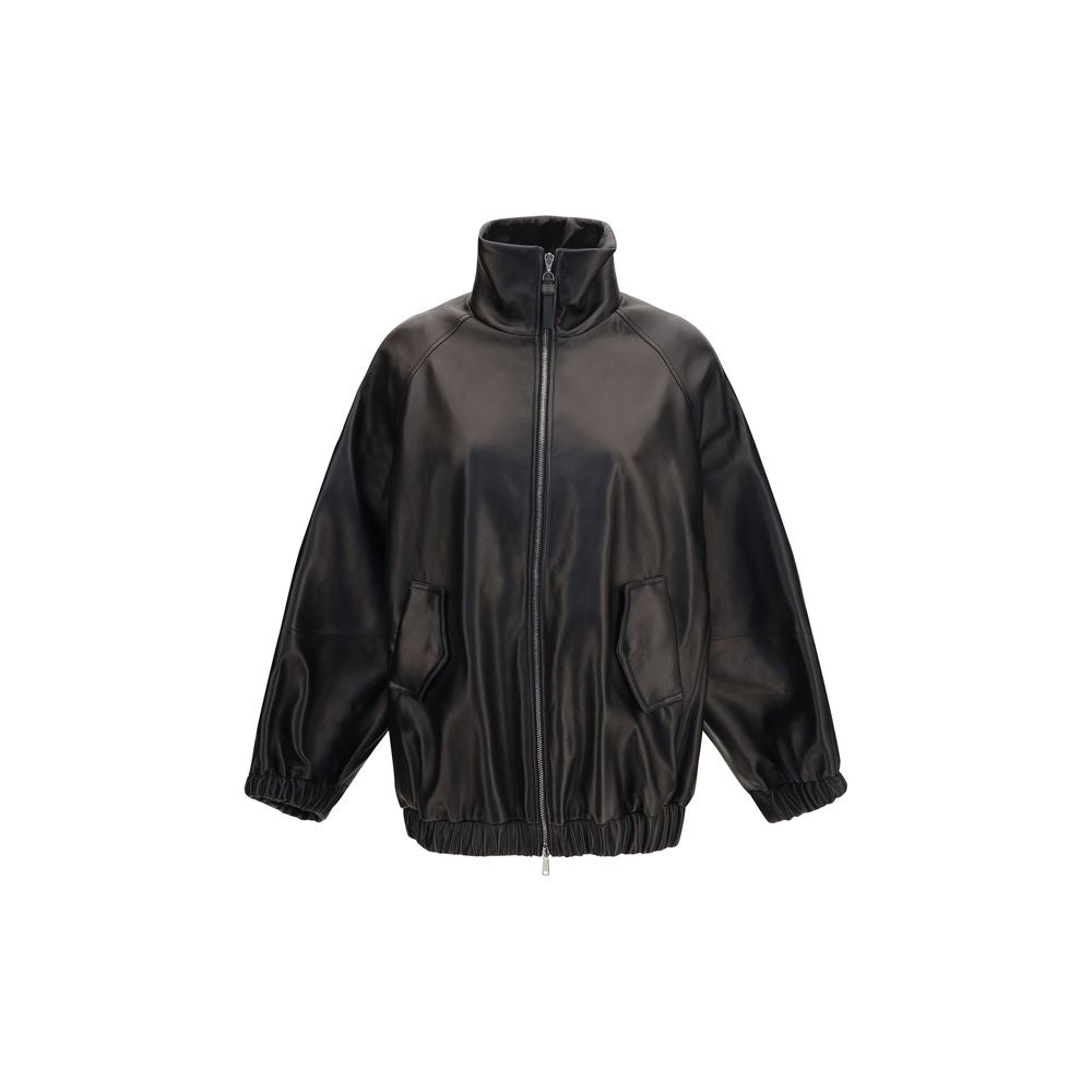 Brunello Cucinelli Black Lamb Ovis Aries Leather Jacket