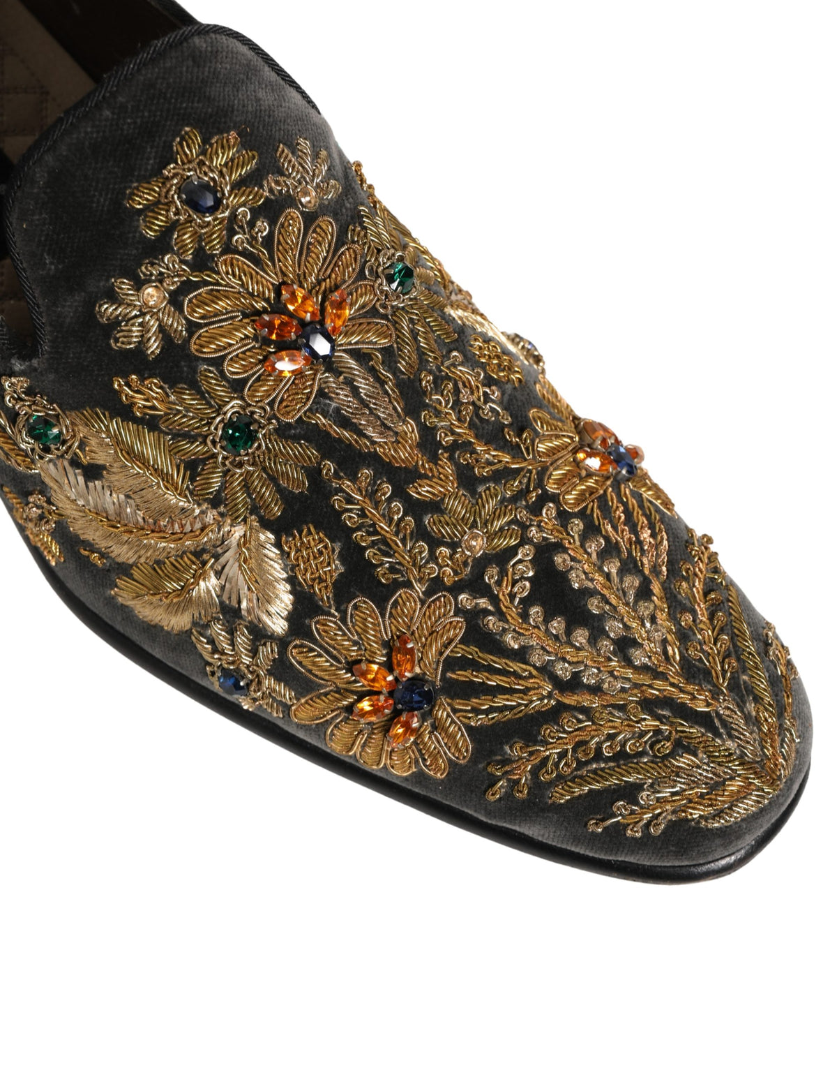 Dolce & Gabbana Black Velvet Embellished Dress Loafers