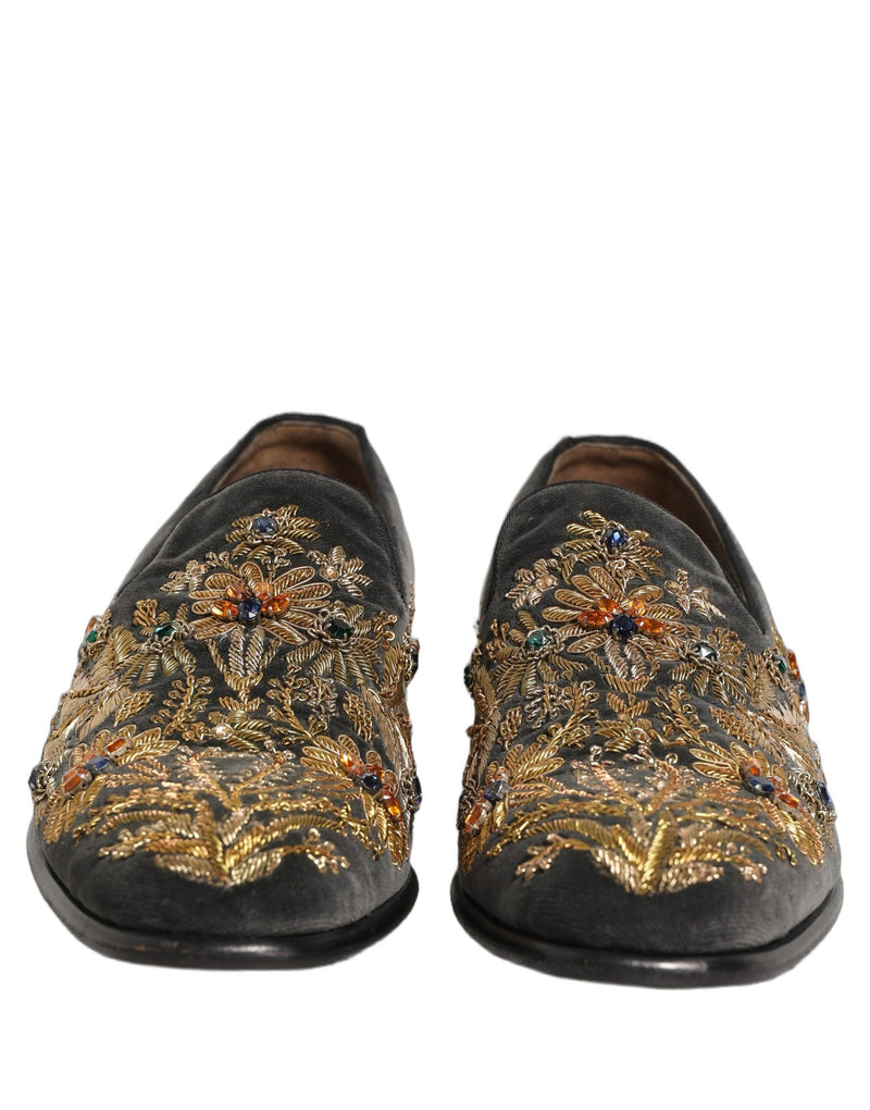 Dolce & Gabbana Black Velvet Embellished Dress Loafers