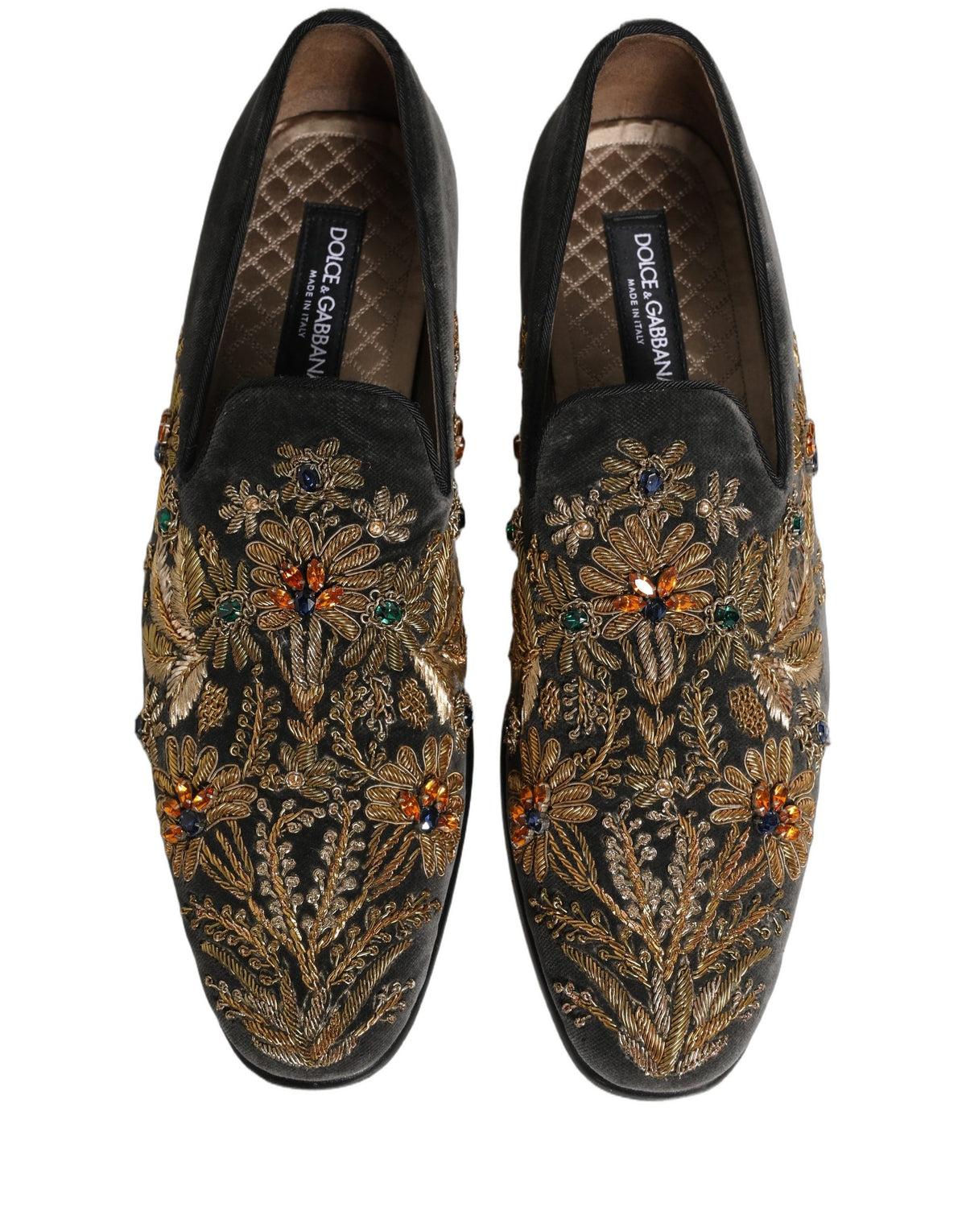 Dolce & Gabbana Black Velvet Embellished Dress Loafers