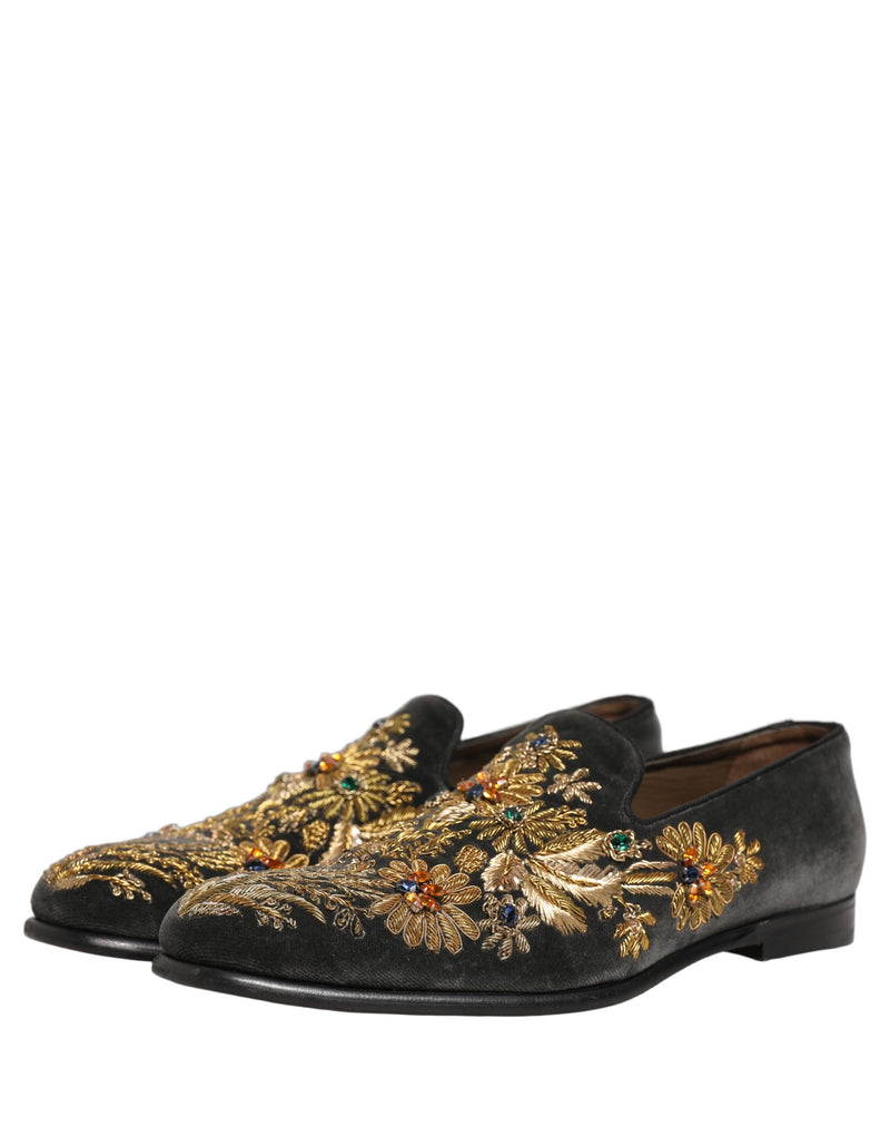 Dolce & Gabbana Black Velvet Embellished Dress Loafers