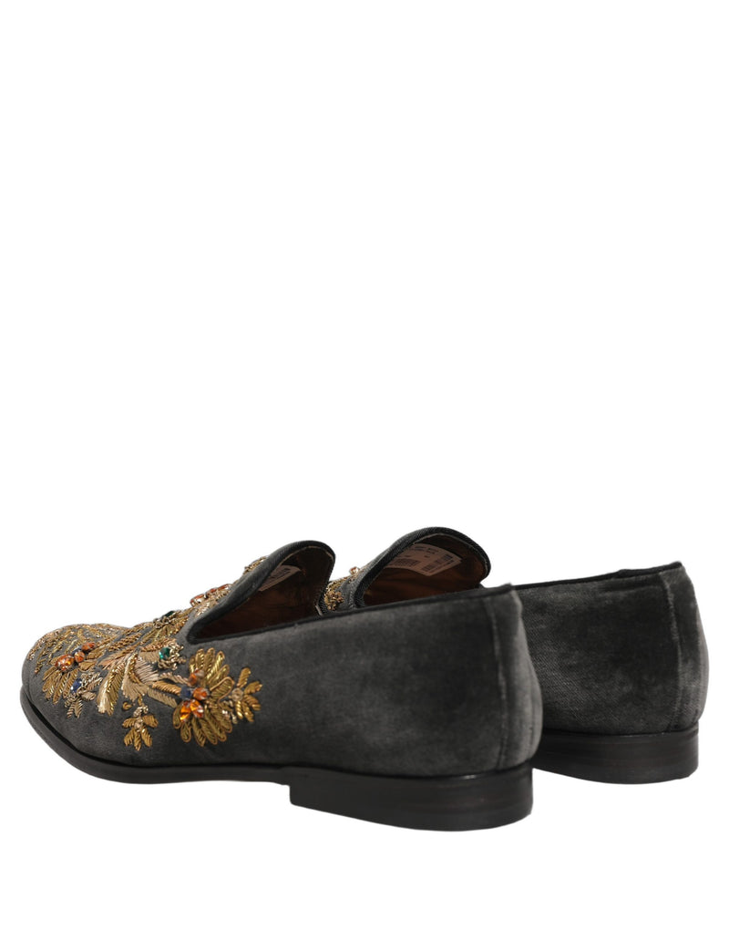 Dolce & Gabbana Black Velvet Embellished Dress Loafers