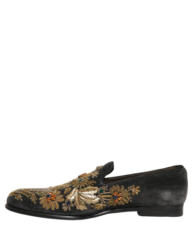 Dolce & Gabbana Black Velvet Embellished Dress Loafers