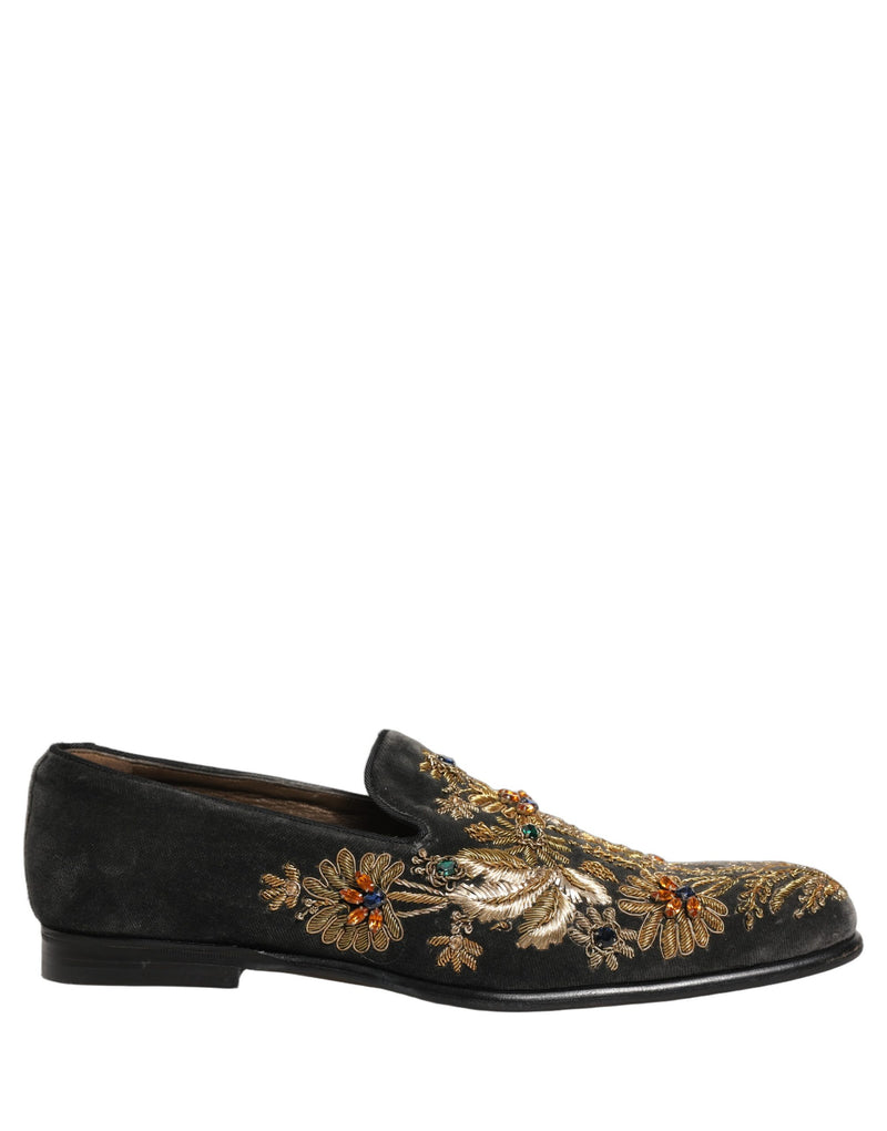 Dolce & Gabbana Black Velvet Embellished Dress Loafers