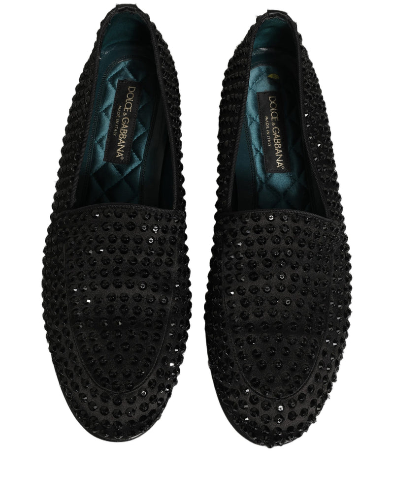 Dolce & Gabbana Black Rhinestone Embellished Loafers